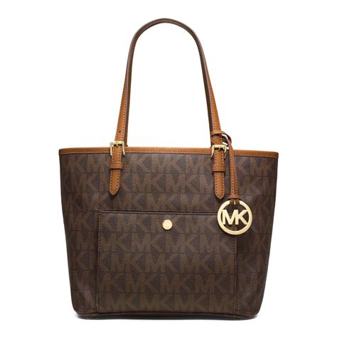 michael michael kors jet set travel logo medium tote brown